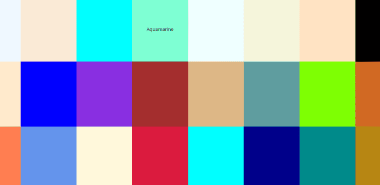  A small subsection of a grid of 147 colors. 