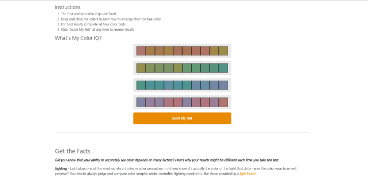  4 challenges of sorting by hue. Instructions are provided as well as facts about how different people see colors. 