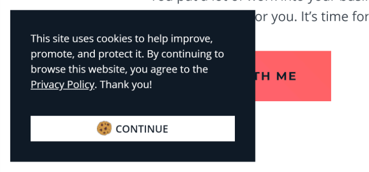  Cookie icon added to the Continue button on the cookie banner. 