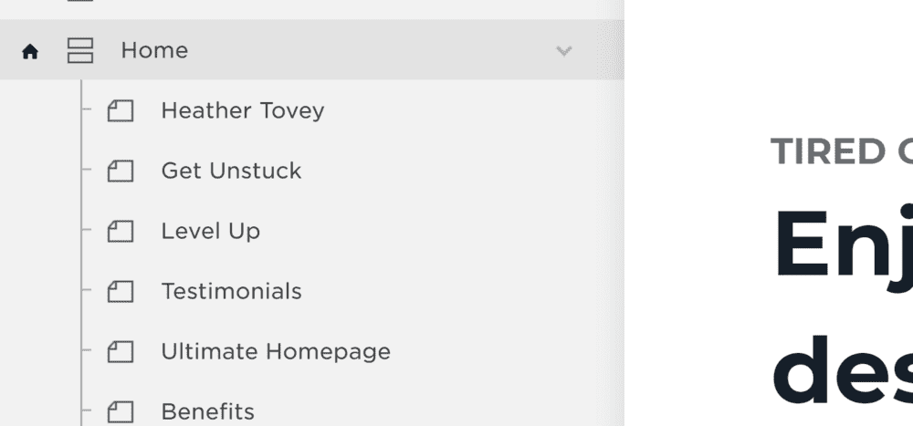  In the Squarespace settings sidebar, you can access a list of your page titles. 
