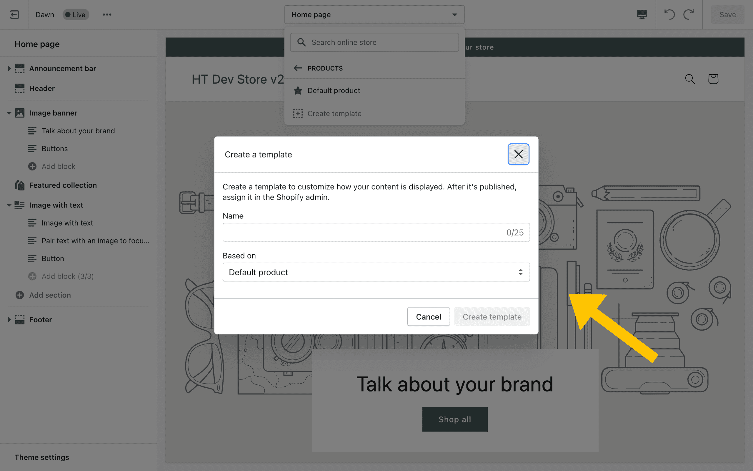 An overlay modal labeled 