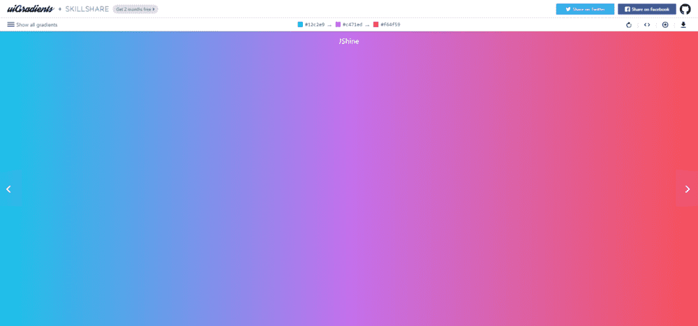  uiGradients website with multiple options for choosing gradient colors. 